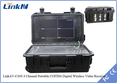 IP65-4-kanaal COFDM Koffer Videoontvanger met Batterij &amp; Vertoningsaes256 Encryptie Hoge Gevoeligheid 106dBm@2MHz