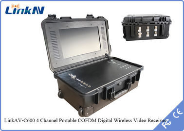 IP65-4-kanaal COFDM Koffer Videoontvanger met Batterij &amp; Vertoningsaes256 Encryptie Hoge Gevoeligheid 106dBm@2MHz